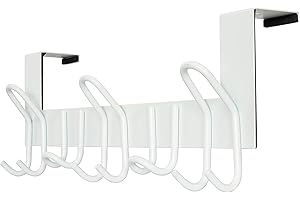SKOLOO Perchero Puerta, Colgador Puerta en Acero Inoxidable con 11 Ganchos, Ganchos de Perchero para Dormitorio Baño Pasillo y Cocina (Blanco, Puerta Espesor Menos de 4.5 cm)