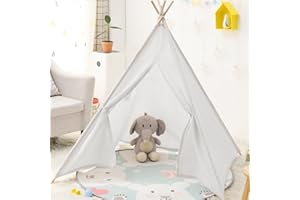 Jodimitty Children's Teepee Large 180cm Teepee Tent for Kids, Cotton Canvas Teepee for Indoor Outdoor, Foldable Portable Play Tent Gift for Girls Boys, with Fixings, Flags, Storage Bag