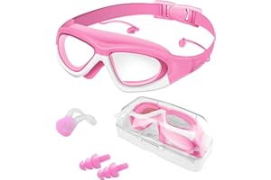 Victoper Kids Swimming Goggles 4-16 years, Upgraded Design Anti-Fog Anti-UV Wide Clear View Soft Silicone Adjustable Swimming Goggles with Ear&Nose Plug for Girls Purple