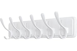 SKOLOO Appendiabiti da parete in legno di pino – Moderno gancio in legno intagliato – con 6 ganci per appendere cappotti, sciarpe, cappello e altro ancora, bianco