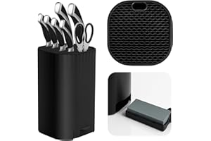 NINONLY Bloque para Cuchillos sin Cuchillo, Porta Cuchillos Cocina con Piedra de Afilar, Universal Soporte Cuchillo Desmontable, Cuchillero para Cocina Fácil Limpieza