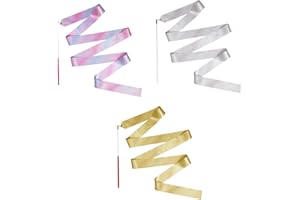 FINEASY 3 Pezzi Nastri da Danza, Nastri di Ginnastica con Bastone, Nastro Ginnastica Ritmica Luccicante da 200 cm, Nastri da Danza per Bambini, Nastri da Danza, Ginnastica e Spettacolo di Talenti
