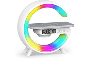 Smiling Shark Intelligente LED Sveglia Luce, Lampada Sveglia Atmosfera con Altoparlante Bluetooth Ricarica Senza Fili Controllo Bottone 10 Modalità D'illuminazione Wake Up Light per Casa Decorazione