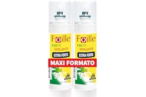 Foille Insetti Repellente Extra Forte, DEET 50%, Spray contro zanzare anche vettori del virus dengue, west nile e zika, contro zecche e flebotomi, efficacia fino a 16 ore, due confezioni da 100 ml
