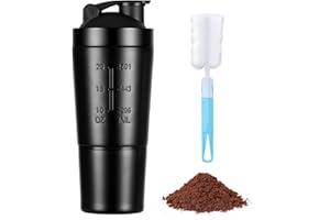 AOGOE Shaker ze stali nierdzewnej, 700 ml, dodatkowy 200 ml pojemność, odporny na wyciek/bez BPA, do diety i fitnessu