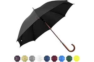 SoulRain regenschirm schwarz–Sturmfester Durchsichtiger Stockschirm Damen/Herren, Holzgriff Groß XXL Sicherheitsschirm mit Automatik-Öffnung& Selbstverteidigungs-Hochzeit/Golf/Windproof Step-by-Step
