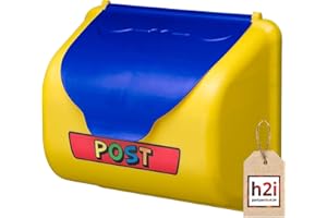 h2i Kinder Briefkasten für Spielhaus & Spielturm | Kletterturm Zubehör Kinderbriefkasten | mit Befestigungsmaterial | Gelb/Blau