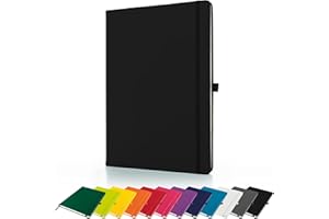 Savvy Bee Premium A4 Notebook New Lined Hardback Journal with Pen Loop,196 Page, Elastic Closure and Ribbon Marker Notepad Note Book Notes Pad (Black)