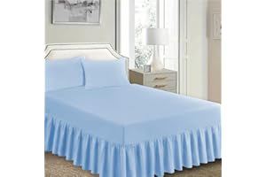 Ziya Homes Fitted Valance Sheets - Polycotton Frilled Bed Skirt, Anti Allergic, Extra Deep, Easy Care (Sky Blue, Double)