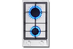 SNDOAS Gas Hob 2 Burners, 30cm Stainless Steel Cooktop with 2 Burners, 4200W, Built-in Gas Cooker NG/LPG Convertible, Silver Metallic Finish and Automatic Ignition, Flame Failure Protection