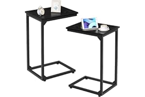 ‎AMHANCIBLE AMHANCIBLE Beistelltisch 2er Set, Couchtisch C Form, Wohnzimmertisch mit Metallgestell, mobiler Kaffeetisch, Sofatisch für Kaffee und Laptop, Beistelltisch Couch für Schlafzimmer, Wohnzimmer, Schwarz