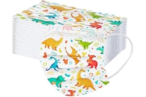 LULUJI Lulupi 50 Stück Kinder Mundschutz Einweg Mund-Nasenschutz 3D Cartoon Druck Bandana Maske Tücher Staubs-chutz Atmungsaktive Mund-Nasen Bedeckung Dinosaurier Tiermotiv Halstuch Schals für Jungen Mädchen