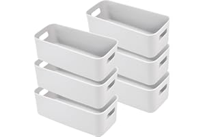 LYLIDIA Cestino Rettangolar Grigio 6 Pezzi Cestini Portaoggetti Plastica Organizer Bagno Portaoggetti con Manici Cesto Portaoggetti in Plastica Impilabili per Scaffali Cucina Casa Ufficio Armadietti