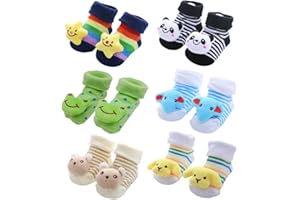 FedMois 6 Paia Calzini Antiscivolo in Cotone Bimbi Neonati 3D Animali