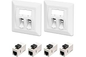 FGB 2x Keystone Dose Netzwerkdose Aufputz oder Unterputz + 4x CAT7 Keystone Modul Patchkabel Kupplung - Buchse zu Buchse Ethernet Netzwerk Kupplung Patchpanel Keystone 10 Gbit/s STP Weiß