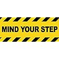 4 x WARNING - MIND YOUR STEP - Warning Sign Removable Self Adhesive Waterproof Durable Vinyl Label Sticker 225mm x 106mm