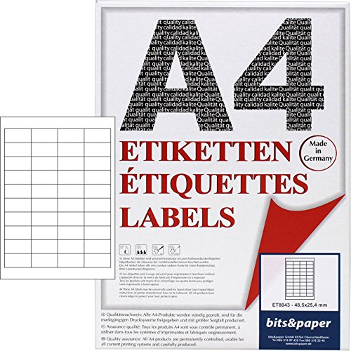 Bits   Paper et8043l universal de etiquetas  48 5  x 25 4  mm  4000  etiquetas  papel mate  A4  100  etiquetas blancas