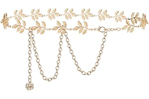 LINKIDEA Cadena de cadena talla grande para mujer, estilo hoja dorada, cinturón de metal ajustable hasta 51.2