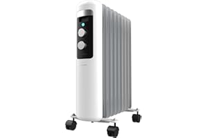 Cecotec Radiador Eléctrico de Aceite Bajo Consumo de 9 Módulos ReadyWarm 950 Space White. 2000W, 3 Niveles de Potencia, Sistema de seguridad y Ruedas, Ideal para 20m², Blanco