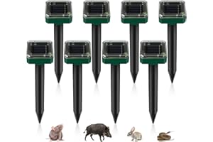 GBKDQQ Repelente de Topos Solares, 8 Pack IP65 Repelente de Animales Solar, Ahuyentador de Topos Solar, Repelente Ultrasónico de Ratones, Ahuyentador de Ratas para Jardin, Anti Animales