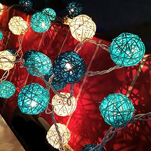 Venlen 2M 20 Bulbs Plug-in Rattan Lights Sepak Takraw Ball String Lights Takraw Lantern Night Lights Fairy String Seasonal Rope Lights for Christmas Party House Bar Decorations Lake Green