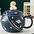 BonZeal Birthday Gift for Boys Girls Ceramic Space Mug Blue Astronaut Mug Coffee Mug with Lid Birthday Gift for Kids Children Friends Return Gifts for Birthday Mugs for Coffee Mugs and Cups 400 ml