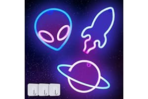 PANTHEM Neonowy szyld świetlny, 3 sztuki, Rocket Planet Alien Square Tabliczka neonowa bateria/USB, neonowa tabliczka świetlna, neonowe światło, do sypialni, pokoju zabaw, baru, na imprezę, do pokoju dziecięcego