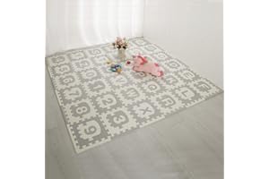 LUVODI Tapis De Puzzles en Mousse pour BéBé Tapis d’Éveil Épais Jeux Enfant Dalles De Sol Souple avec Clôture Alphabet/Chiffres pour Fille Garçon (180x180cm)