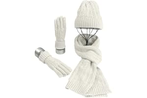 WARMIEHOMY Chapeau Gants Écharpe Ensemble pour Femmes Dames Filles Doux Chaud Bonnet Tricoté Bonnet Long Écharpe 3 en 1 Hiver Épais Ensemble pour Promenade en Plein Air Faire des Achats Ski Pêche Camping