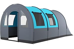 Outsunny Tente de Camping pour 5-6 Personnes Tente de Trekking légère ventilée étanche 3000 mm avec 2 Portes de Chambre et Sac de Transport Montage Facile, imperméable 480 x 260 x 200 cm