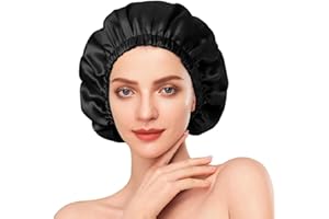 IXYDOR Seidenmütze, 100% Maulbeerseide Schlafmütze, Verstellbare Seidenhaube zum Schlafen mit Elastischem Band, Doppelseidige Weiche Nachtmütze für Damen und Mädchen Alle Haartypen, Atmungsaktive (Schwarz)