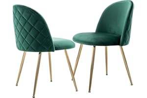 JINPALAY Set 2 pezzi Sedie Velluto Sala da Pranzo Moderne Sedie Cucina Verde Sedie Imbottite con Alto Schienale per Camera da Letto Soggiorno Gambe in d'Oro Metallo Regolabili (verde, 2)