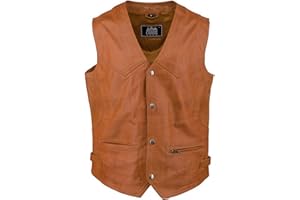 URBAN 5884 Men's Billie Style Motorcycle Comfortable Ovine Leather Biker Vest with Button Closure