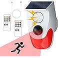 Cuteefun Solar Motion Sensor Alarm, Shed Alarm with 2 Remote Control, Wireless Infrared Motion Detectors, 120dB Volume, 3 Working Modes, Outdoor Home Alarm System for Garage, Farm, Garden, Office