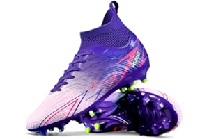 DASHANGYAN Botas de Fútbol Tobillo Alto - AG Tacos para Césped Artificial, Cuello de Calcetín Transpirable, (Negro/Blanco/Degradado Rosa)