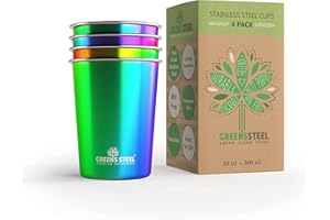 Greens Steel Gobelet en Acier Inoxydable Enfants - Arc-En-Ciel, 300ml I Verres en Métal Premium I Sans BPA I Lot Tasse Empilable Réutilisable, Durable I Anti-rayure, Antidérapant, Anti-décoloration