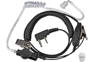 HYSHIKRA Auricolari Radio Sound Tube - Jack 2 Pin - PTT con Microfono - Trasparenti con Clip di Tenuta - Cuffie Auricolari Compatibili con Kenwood Baofeng UV5R Radio Bidirezionale (1 pezzo)