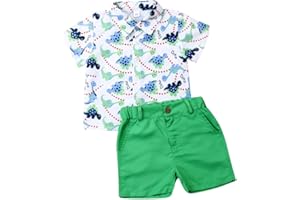 Carolilly Completo Bambino Set Coordinato 2 Pezzi Camicia Magliette Estive Stampa Dinosauro + Pantaloncini Bambino da Spiaggia