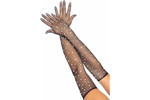 JKJF 1 Paar Strass Lange Fischnetz Handschuhe 80er Opera Fest Party Glänzend Netz Mesh für Hochzeit Halloween Maskerade Kostüm Motto - Schwarze, eRoot-JKJF-693, Einheitsgröße