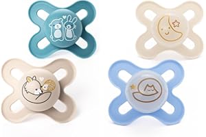 MAM Original Start Day & Night Soothers | 0-2 Months | 4 Pack | Includes 2X Glow in The Dark Dummies | Orthodontic Design | Baby Accessories | Beige (Various Designs)