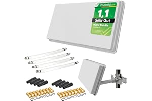 Sat Flachantenne Quad LNB HD Sat Anlage für 4 Teilnehmer H30D4+ kompakte Sat-Antenne mit Fensterhalterung und Zubehör Set - Starke Empfangsleistung für alle Satelliten von netshop 25