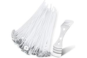 WENGX Candle Wicks,Candle Wick for Making Candles 50 Pcs 10cm Long Pre-Waxed with Metal Tabs Includes Stainless 3 Hole Wick Holder, Low Smoke and Longer Burning Time Perfect for DIY Candles
