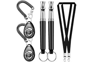 Pveath 2 cliquets Clicker pour Chien Clicker, sifflet pour arrêter Les aboyeurs de Dressage pour Animaux de Compagnie, Outils avec dragonne et lanière (Noir)
