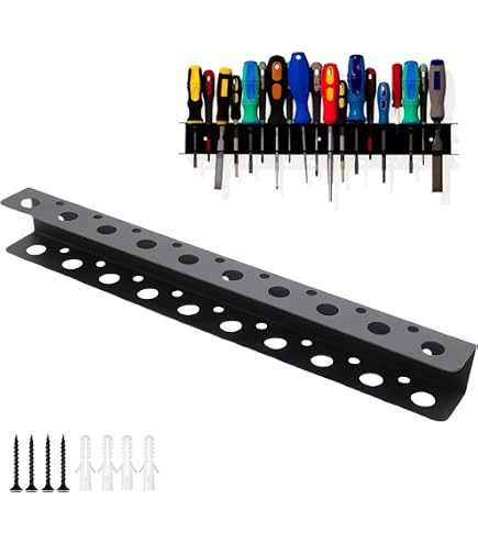 Support Mural Pour Tournevis – 18 Trous, 2 Pièces – En Acier Peint Noir – Range Outils : Tournevis, Pinces, Clés