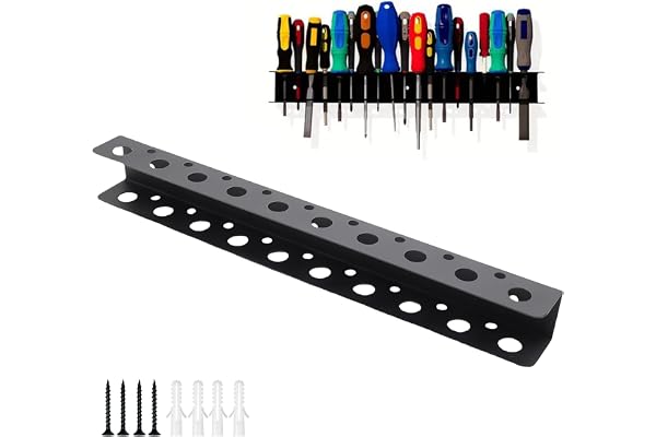 HERKINDNESS Tournevis Étagère Murale, 40 cm Support Mural Tournevi, 19 Trous Étagère Murale Porte-Outils, avec Vis et Tubes D'expansion, pour Ranger Tournevis, Clés, Pinces
