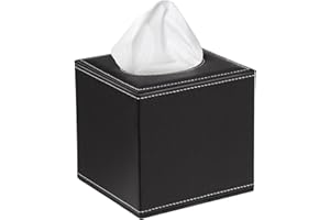 MENGH-SHOP Dozownik chusteczek kwadratowy uchwyt na chusteczki ze skóry PU pudełko na chusteczki do twarzy do domowego biura restauracji, czarny