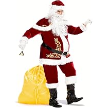 Weihnachtsmann Kostüm-Set Für Erwachsene – Mit Bart, Perücke, Mütze & Brille (Rot/Weiß)