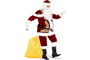 Ulikey Weihnachtsmann Kostüm Herren, 15-teiliges Weihnachtsmann Outfit Erwachsene Nikolaus Kostüm Herren Set mit Komplettem Weihnachtsmann Zubehör Set für Weihnachten, Karneval