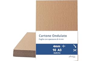 ANHELUS PAPER & DECO 10 Fogli di Cartone Ondulato A3 - Spessore 4mm - Cartoni Imballaggio 42x29,7cm - Cartoncini Ondulati per Modellismo, inserti per imballaggio, Spedizzione e Artigianato