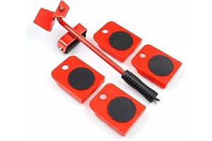 Aggloz Furniture Transport Roller Set - 5 Pieces (4 Rollers + 1 Load Jack), 150 kg Load Capacity Each, Non-Slip Coating, Red, 34cm
